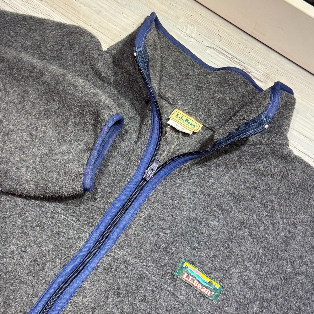 VINTAGE LL Bean‎ Full Zip Fleece Windbreaker Jacket Size L Grey Made in USA